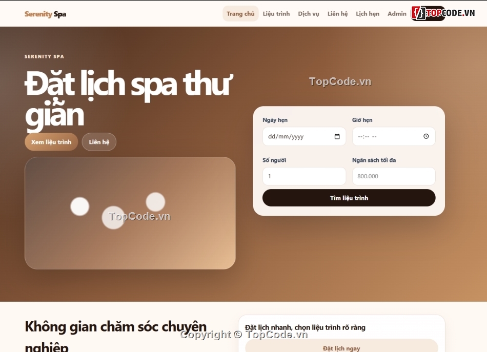đặt lịch spa,spa,website spa